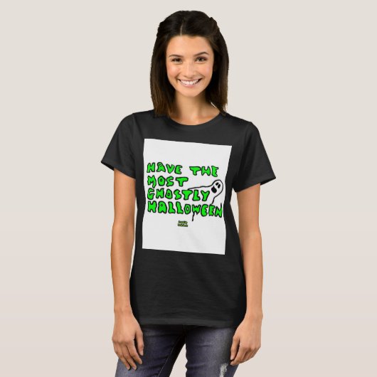 Ghostly Halloween Women's Black Basic Tシャツ (正面フル)