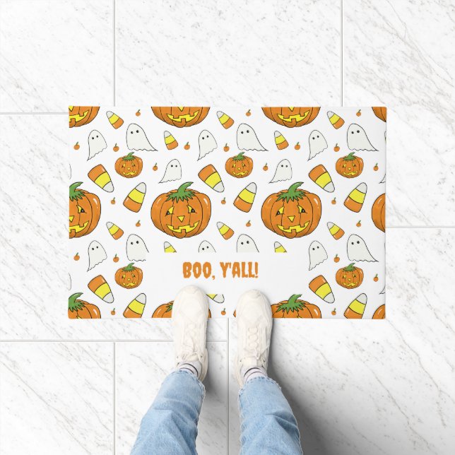 Ghostly Pumpkin Halloween Doormat ドアマット (室内)