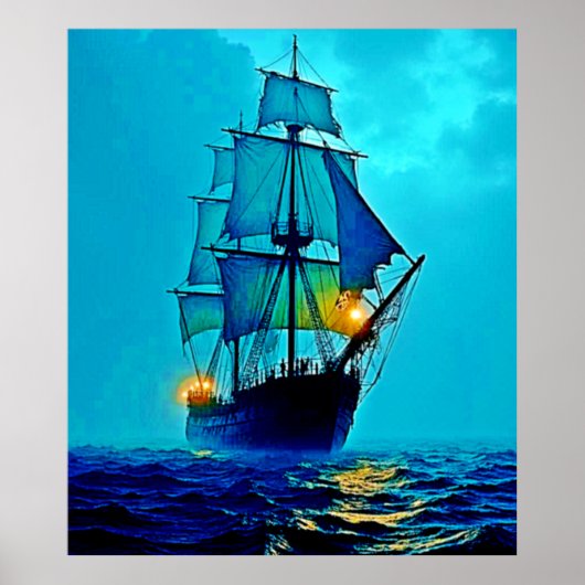 Ghostly Tall Ship Sea Voyage Design ポスター (正面)