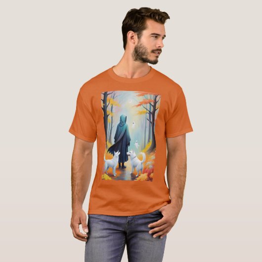 Ghostly Walk：秋の犬と霊 Tシャツ (正面フル)