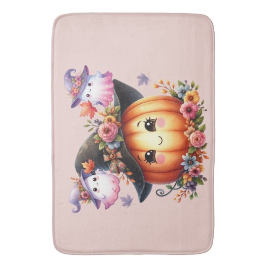 Ghosts and Pumpkin Halloween Design バスマット (正面縦)