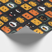 Ghosts and pumpkins emoji on Halloween ラッピングペーパー (角)