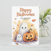 Ghosts Jack O’Lanterns Cute Happy Halloween Card シーズンカード (スタンド正面)
