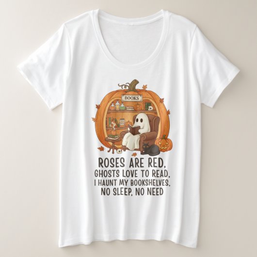 Ghosts Love To Read - Funny Halloween Book Lover プラスサイズTシャツ (デザイン正面)