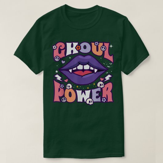 Ghoul Power Funny Halloween Vibes Retro Groovy Vam Tシャツ (デザイン正面)