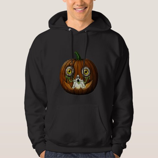 Ghoulish Ghost Dripping Eyeballs Jack-O-Lantern パーカ (正面)