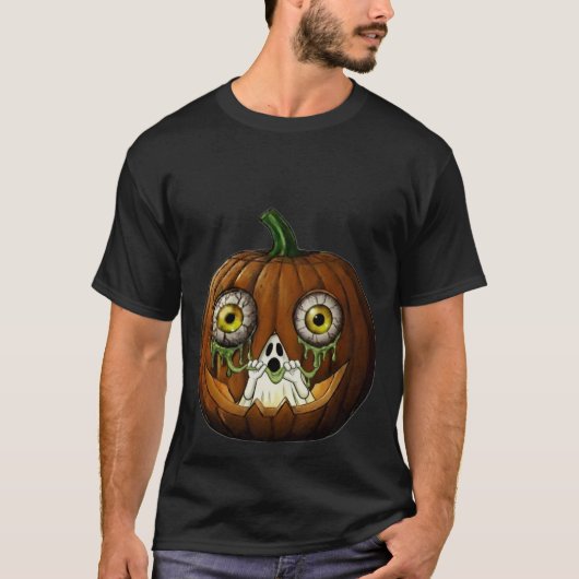 Ghoulish Ghost Dripping Eyeballs Jack-O-Lantern Tシャツ (正面)