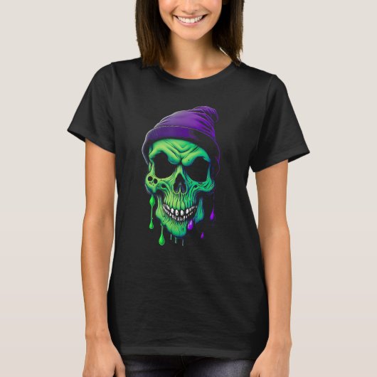 Ghoulish Gooo Spooky Slime Skull Tシャツ (正面)