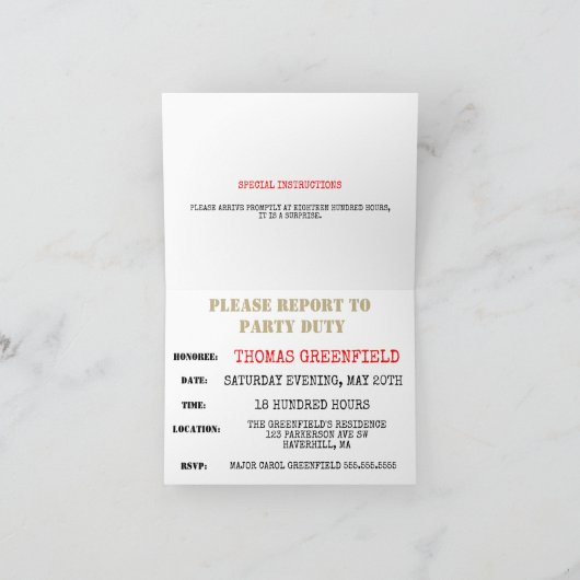 GIカモフラージソルジャーパーソナライズされたパーティー 招待状 (内部)