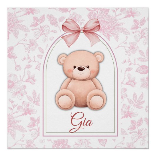 Gia | オーダーメイド ピンクのテディベアの保育園デザイン ポスター (正面)