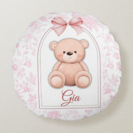 Gia | オーダーメイド ピンクのテディベアの保育園デザイン ラウンドクッション