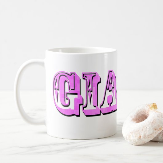 Gia、ピンクの名前ロゴ、 コーヒーマグカップ (ドーナツ)