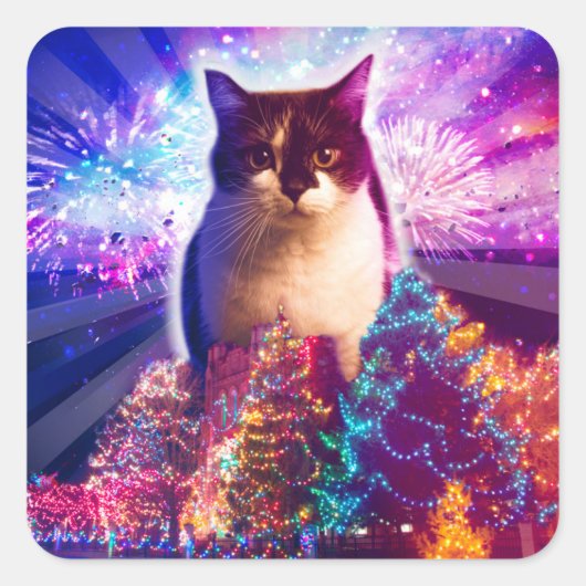 Giant Christmas Cat スクエアシール (正面)