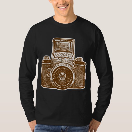 Giant East German Camera – ブラウンとホワイト Tシャツ (正面)