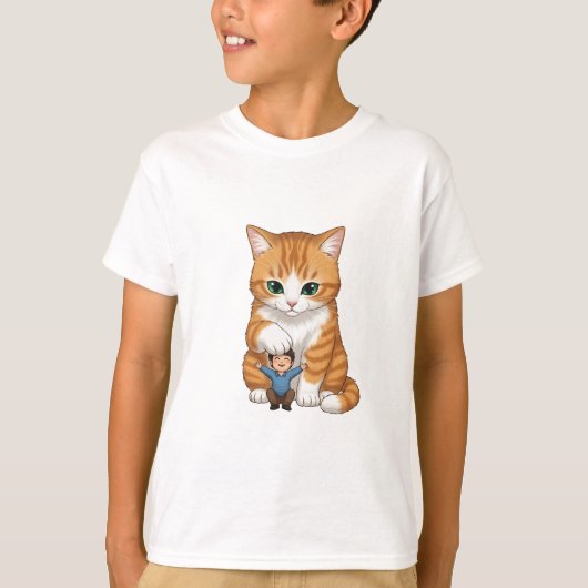 Giant Ginger Tabby Cat and Little Boy Kids Tシャツ (正面)