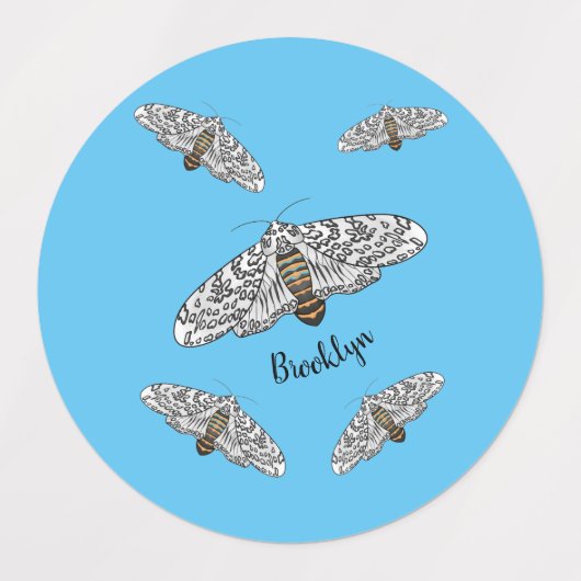 Giant leopard moth cartoon illustration  ラベル (デザイン2)
