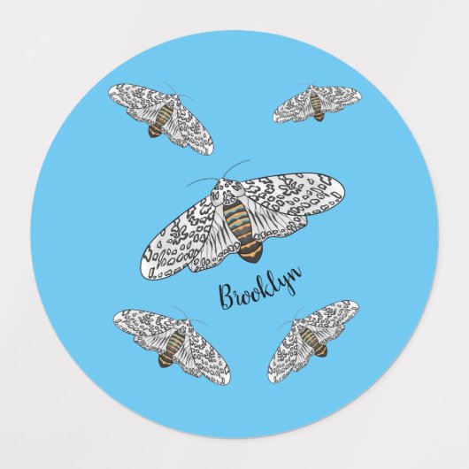 Giant leopard moth cartoon illustration  ラベル (デザイン1)