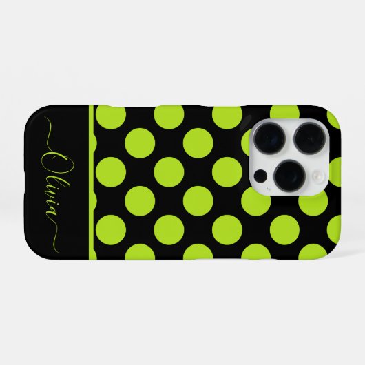 Giant Lime Green Polka Dots on Black iPhone Case iPhoneケース (裏面横)