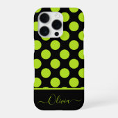 Giant Lime Green Polka Dots on Black iPhone Case iPhoneケース (裏面)
