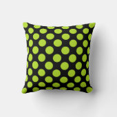 Giant Lime Green Polka Dots on Black Throw Pillow クッション (裏面)