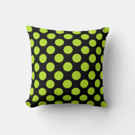 Giant Lime Green Polka Dots on Black Throw Pillow クッション