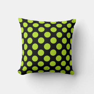 Giant Lime Green Polka Dots on Black Throw Pillow クッション