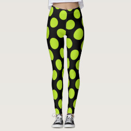 Giant Lime Green Polkadots on Black Leggings レギンス