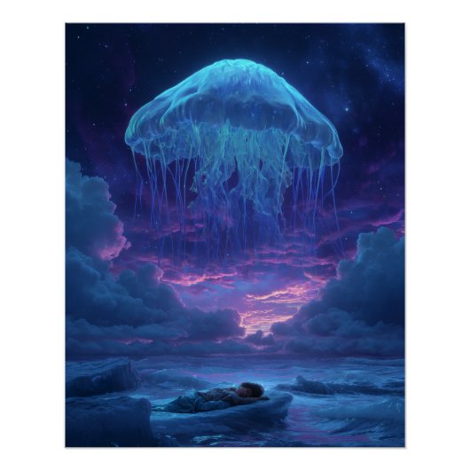 Giant Luminous Jellyfish Over Dream Ocean ポスター (正面)