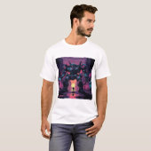 Giant Mech Robot vs Human | サイバーパンクシティの夕日 Tシャツ (正面フル)