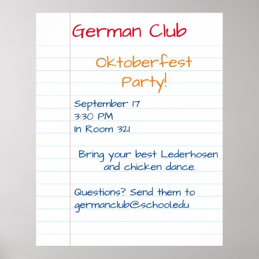 Giant Note紙色付きアナウンスメントメモ ポスター (正面)