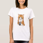 Giant Orange Tabby Cat Gently Patting Tiny Happy Tシャツ (正面)