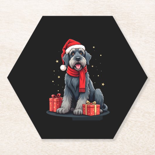 Giant Schnauzer Dog Christmas Parties Holiday Sant ペーパーコースター (正面)