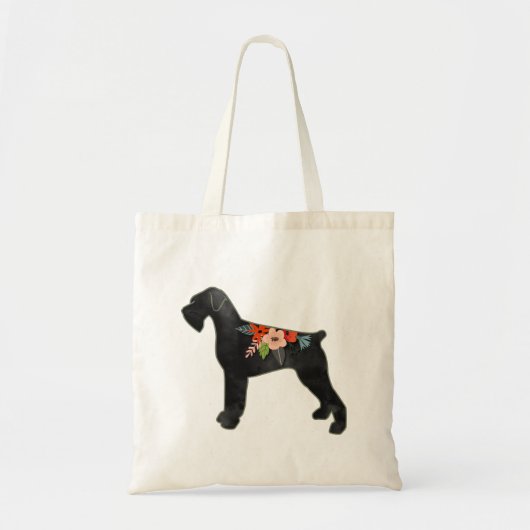 Giant Schnauzer Dog NC Boho Floral Silhouette トートバッグ (正面)