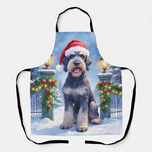 Giant Schnauzer Snowy Iron Fence Santa Christmas エプロン (正面)