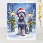Giant Schnauzer Snowy Iron Fence Santa Christmas カード (黄色い花)