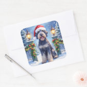 Giant Schnauzer Snowy Iron Fence Santa Christmas スクエアシール (封筒)