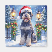 Giant Schnauzer Snowy Iron Fence Santa Christmas マグネット (正面)