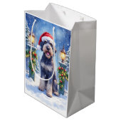 Giant Schnauzer Snowy Iron Fence Santa Christmas ミディアムペーパーバッグ (裏面アングル)