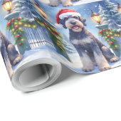 Giant Schnauzer Snowy Iron Fence Santa Christmas ラッピングペーパー (ロールコーナー)