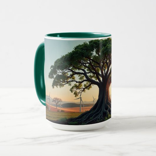 Giant Tree in a Wind Farm Landscape View マグカップ (正面左)
