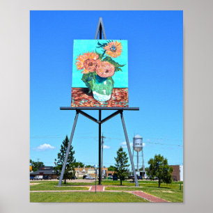 Giant Vanゴッホのヒマワリのアートワーク， Goodland, KS ポスター