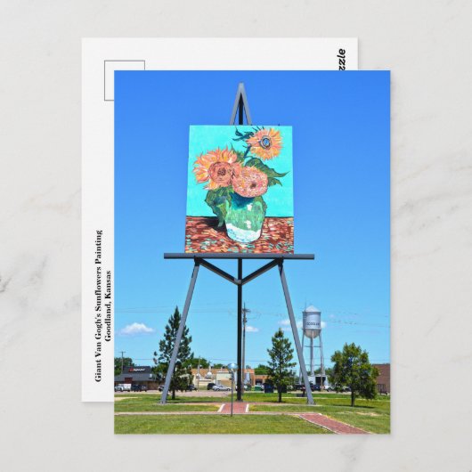 Giant Vanゴッホのヒマワリのアートワーク， Goodland, KS ポストカード (正面/裏面)