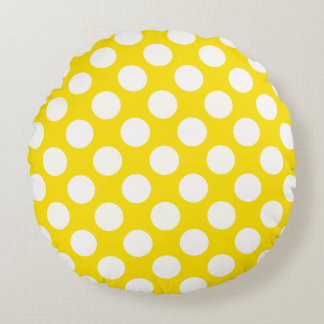 Giant White Polka Dots on Yellow Throw Pillow ラウンドクッション