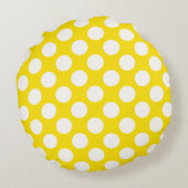 Giant White Polka Dots on Yellow Throw Pillow ラウンドクッション (裏面)