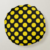 Giant Yellow Polka Dots on Black Round Pillow  ラウンドクッション (裏面)