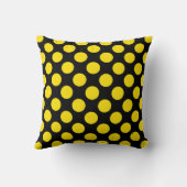 Giant Yellow Polka Dots on Black Throw Pillow クッション (裏面)