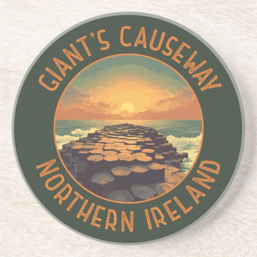 Giant's Causeway Ireland Retro Distressed Circle コースター (正面)
