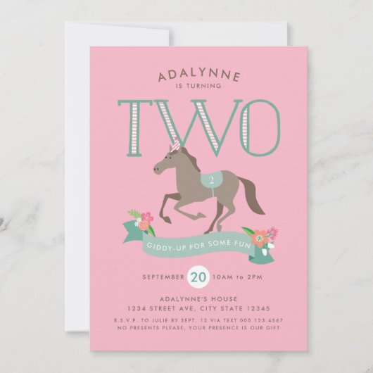 Giddy Up forおもしろい第2誕生日招待状 (正面)