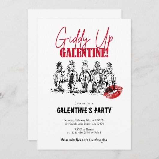 Giddy Up Galentine’s Day 招待状 (正面/裏面)