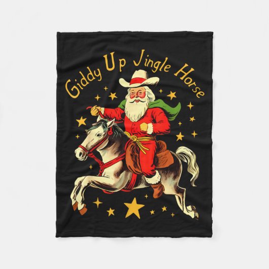 Giddy Up Jingle Horse Funny Retro Santa Cowboy Chr フリースブランケット (正面)
